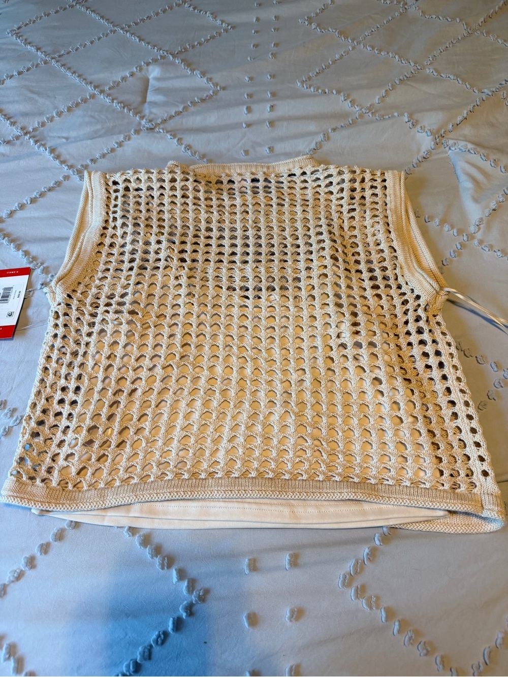 NWT Steve Madden Crochet Top Open Weave Knit Vest Beige - Picture 2 of 5